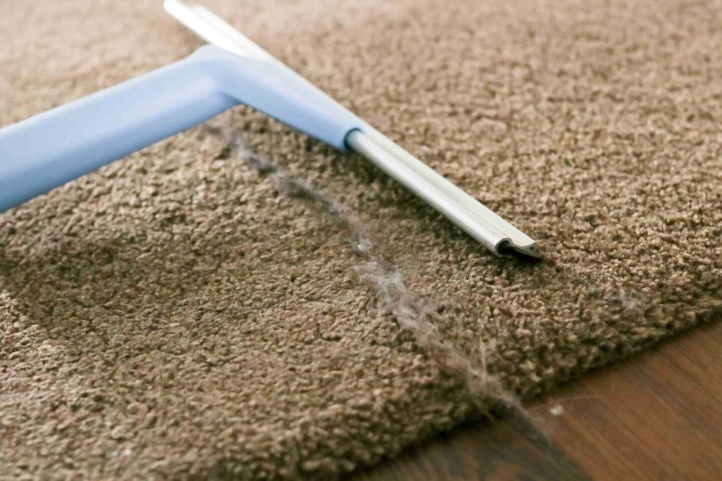 Karvojen poistaminen matosta lastan avulla