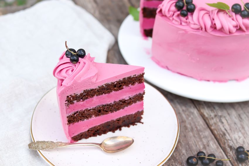 Mustaherukkakakusta leikattu pala lautasella