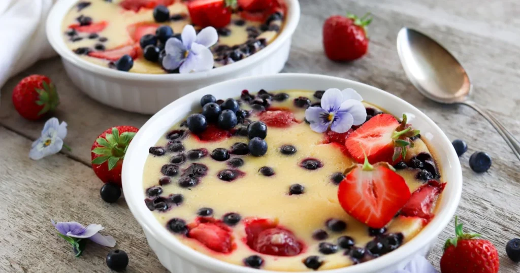 Clafoutis tuoreiden marjojen kera.