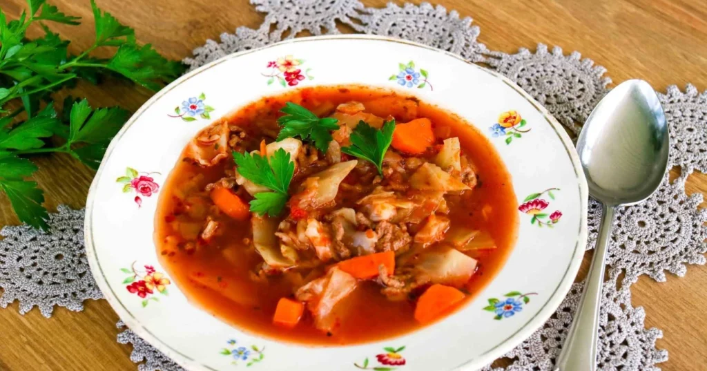 Kaalikeitto lehtipersiljalla koristeltuna.