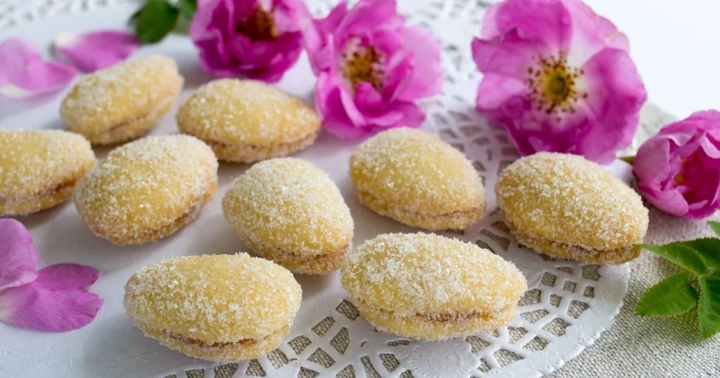 Lusikkaleivät vaaleanpunaisten ruusujen vierellä.