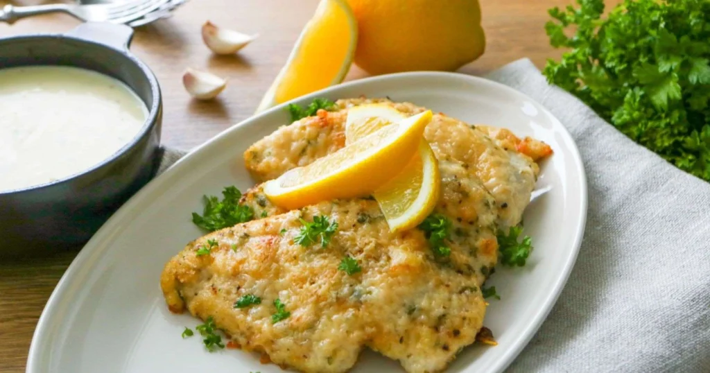 Parmesaanikana uunissa paistamisen jälkeen.