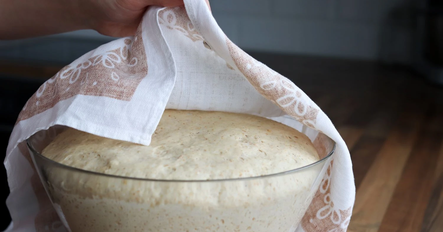 Kohonnut sämpylätaikina isossa kulhossa.