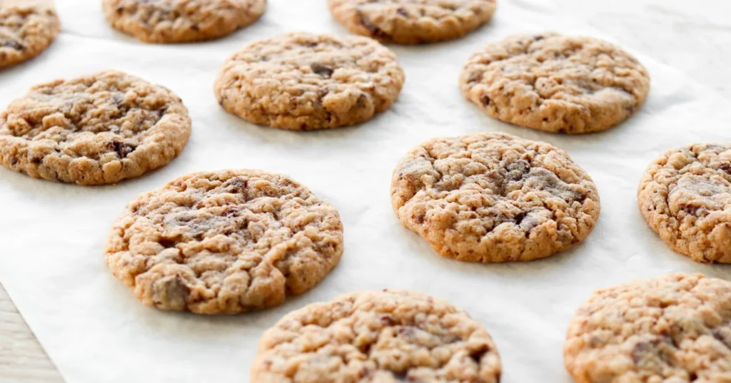 Suklaakeksejä valkoisen leivinpaperin päällä.