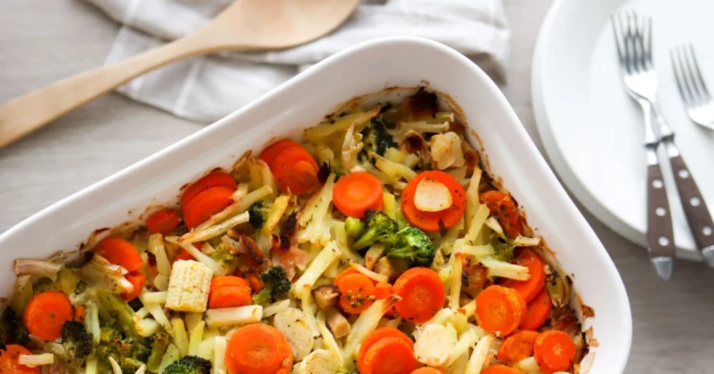 Tuunattu kinkkukiusaus sisältää paljon kasviksia.