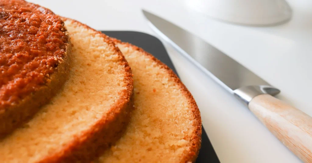 Voikakkupohja kolmeen osaan leikattuna.